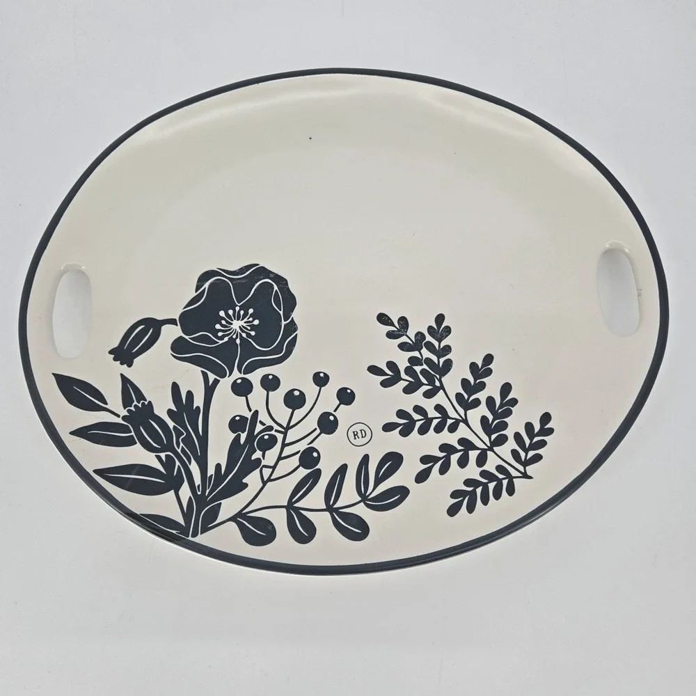 Rae Dunn Artisan Magenta Collection Oval Serving Platter Floral 15
